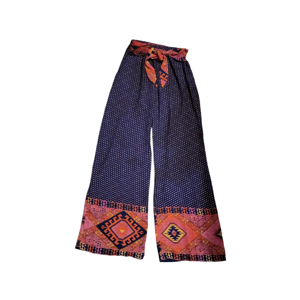 Vintage Tyche Bohemian Wide-Leg Pants Geometric Print Boho Festival Size Medium